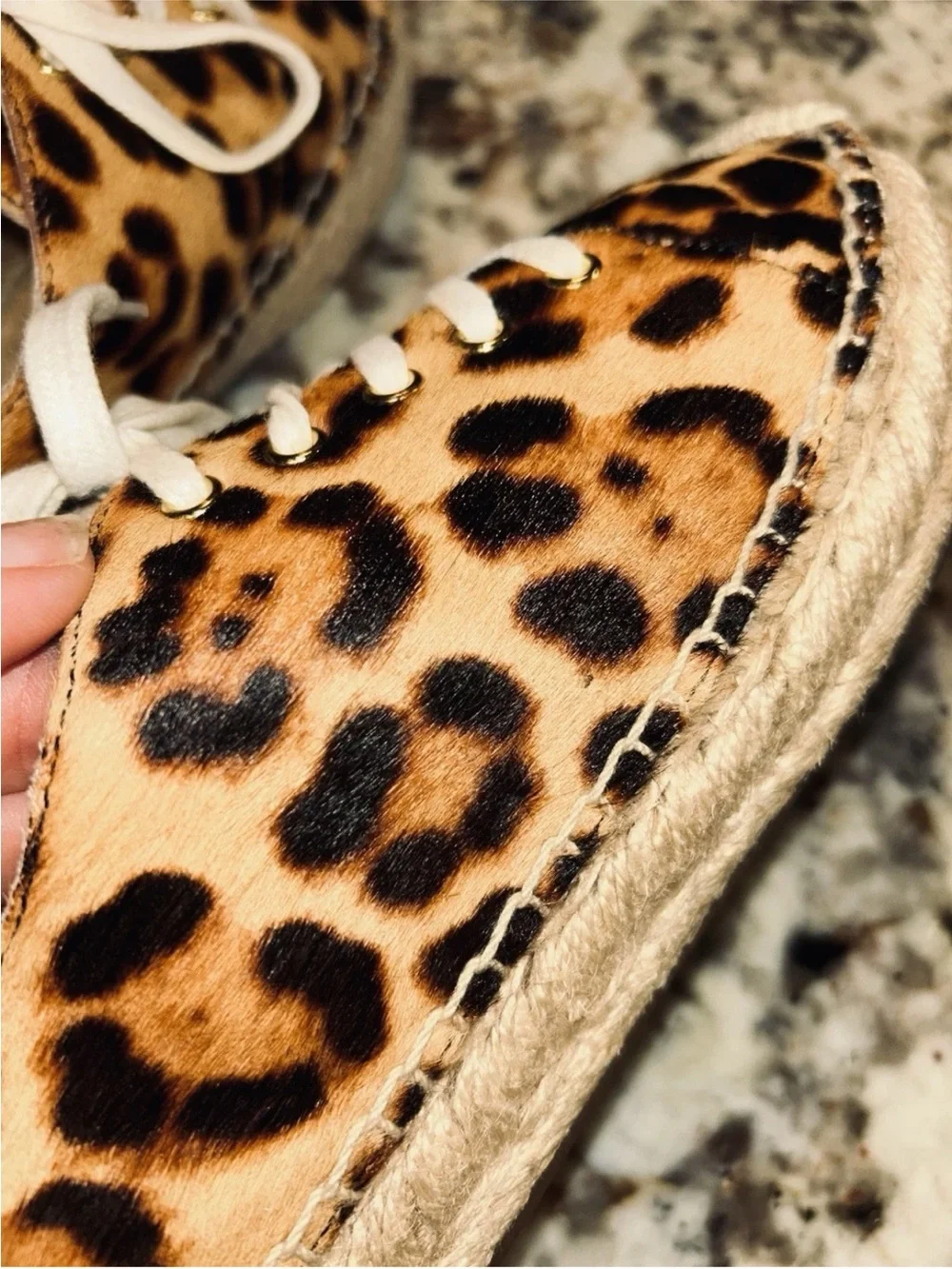 J.Crew Leopard Calf Hair Lace Up Espadrille Sneakers Size 6.5 Style L6445 Safari